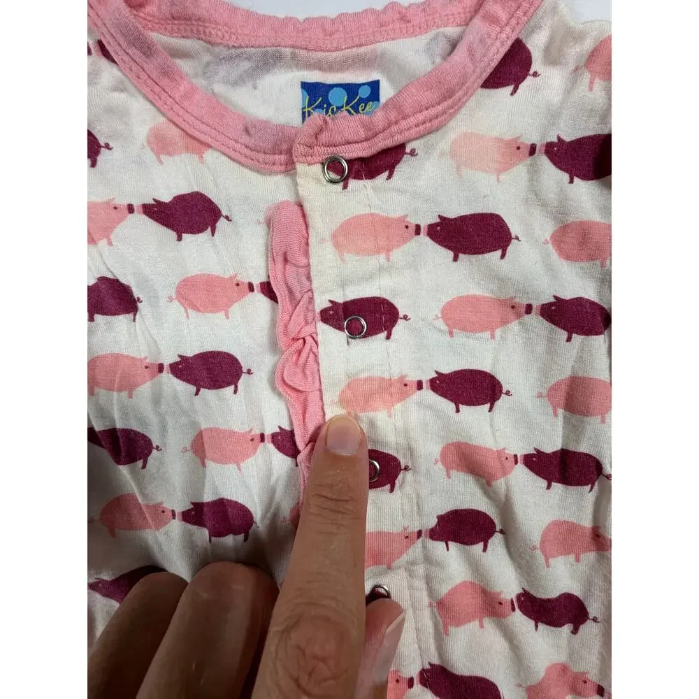 Kickee Pants Natural Pigs Ruffle Footie Bamboo Pajamas 0-3 Months